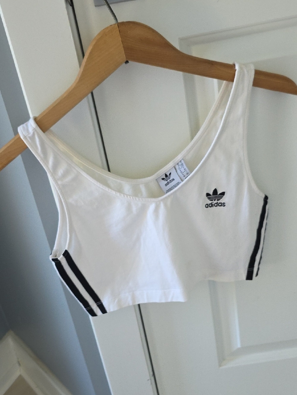 NWOT.. Adidas White Cropped Bralette Top with Black Stripes